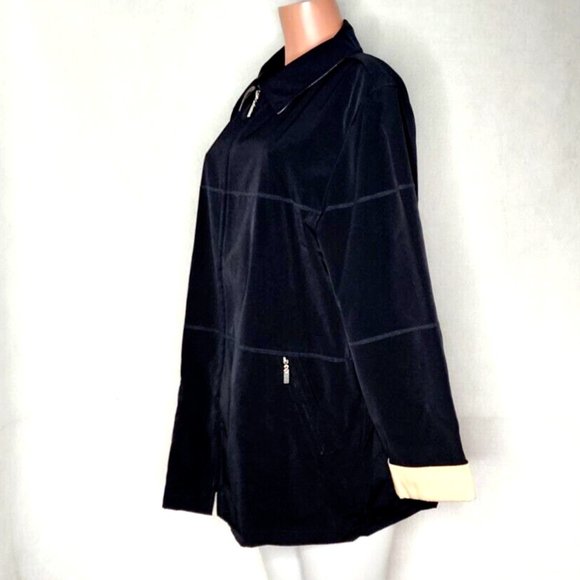 Worthington Vintage All Weather Coat Jacket Black Tan Lined Pockets Zip Front - Picture 3 of 7